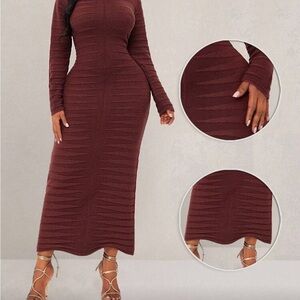 SHEIN Chic Long Sleeve Burgundy Dress